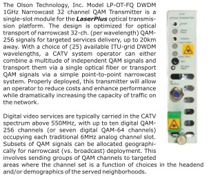 Olson LP-OT-10-FQ 1550nm Forward Path QAM/DWDM Transmitter